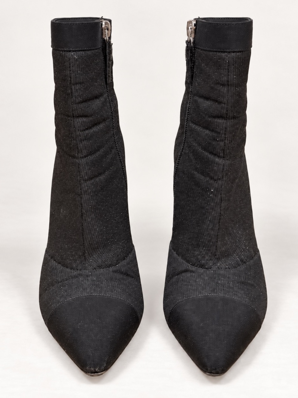 CHANEL Black Shimmer Cap-Toe Heeled Ankle Boots Size EU 38.5